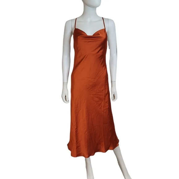 Show Me Your MuMu Verona Cowl Dress in Burnt Orange Luxe Satin - Picture 2 of 10